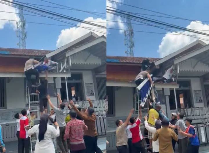 Aksi Heroik Polisi Selamatkan Korban Kesetrum di Atap Bapas Sambas