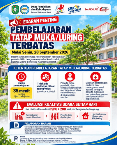 PTM Terbatas Mulai 28 September, Disdikbud Kalbar Larang Aktivitas Outdoor